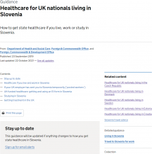 Healthcare for UK nationals living in Slovenia [Updated 22 October 2021]